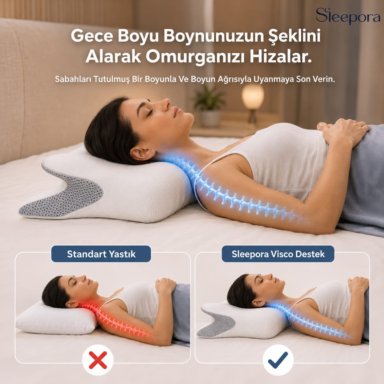Sleepora™ Ortopedik Visco Destek Yastığı